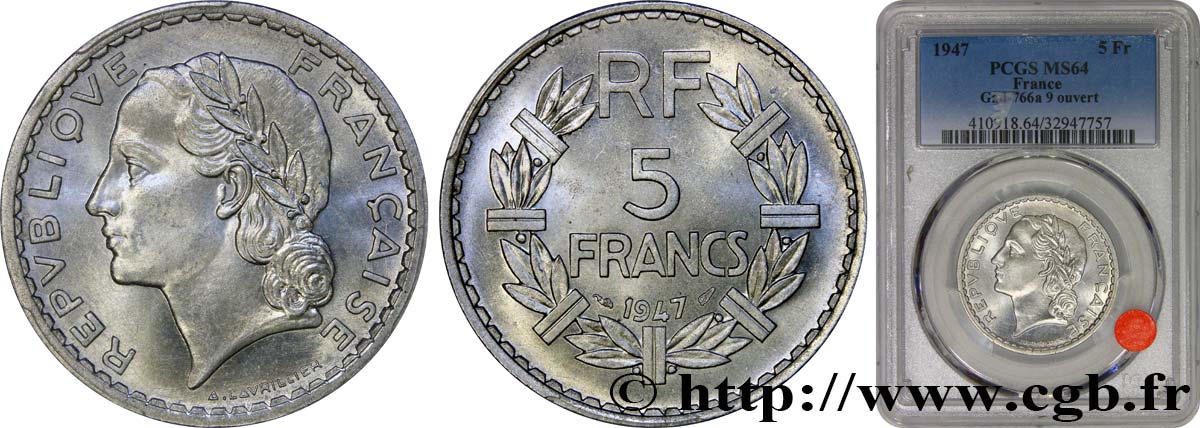 5 francs Lavrillier, aluminium 1947  F.339/9 MS64 PCGS