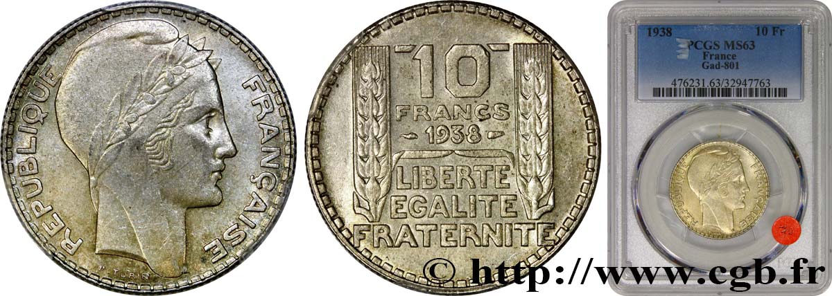 10 francs Turin 1938  F.360/9 fST63 PCGS