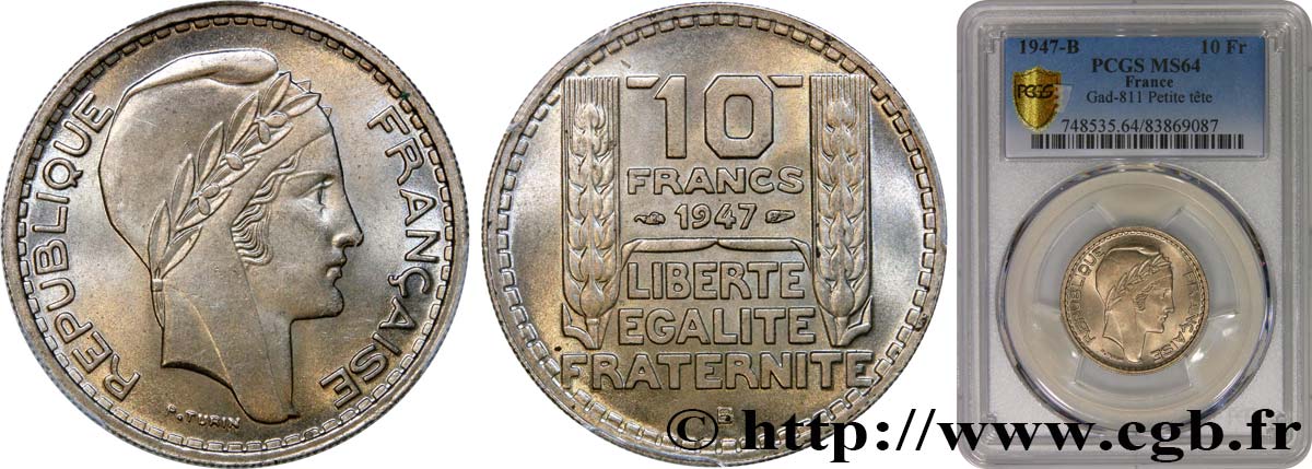 10 francs Turin, petite tête 1947 Beaumont-Le-Roger F.362/2 SC64 PCGS