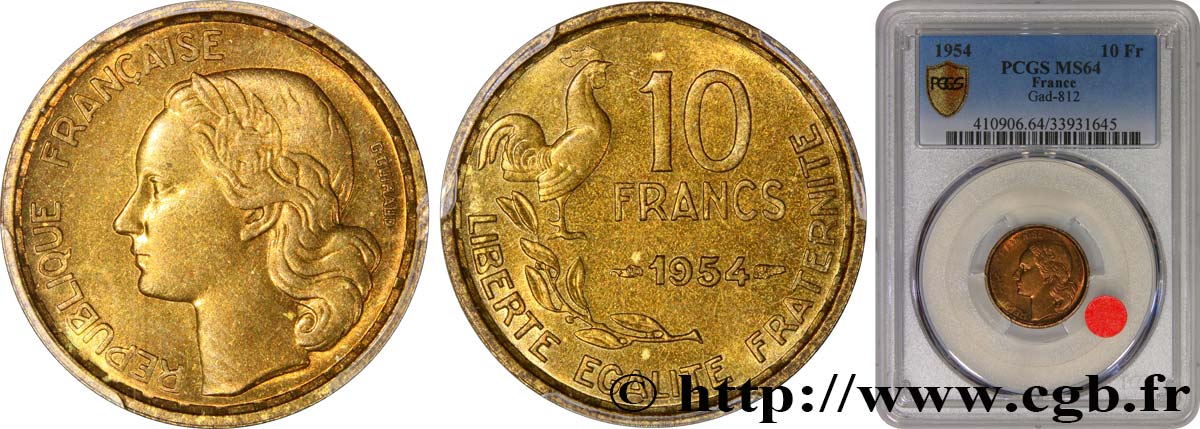 10 francs Guiraud 1954  F.363/10 fST64 PCGS