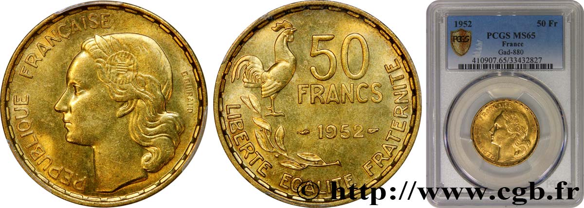 50 francs Guiraud 1952  F.425/8 MS65 PCGS
