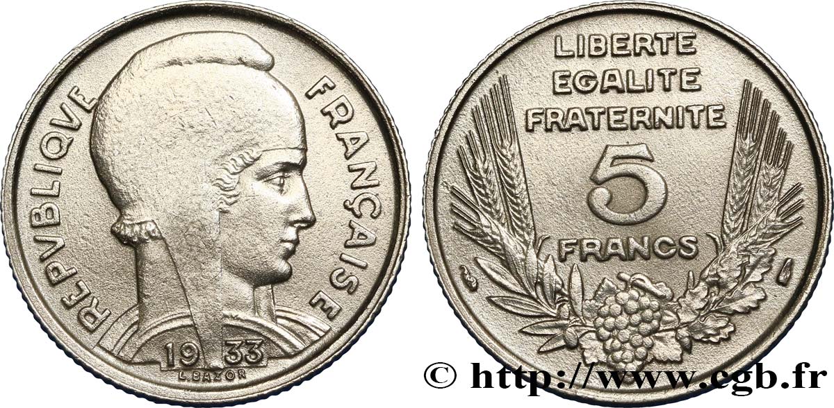 5 francs Bazor 1933  F.335/3 TTB50 