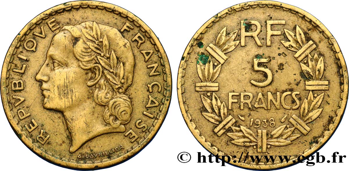 5 francs Lavrillier, bronze-aluminium 1938  F.337/1 TB35 