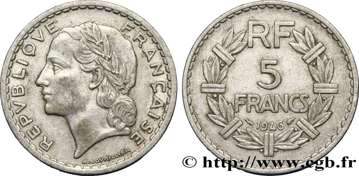 5 francs Lavrillier, aluminium 1946  F.339/6 XF45 