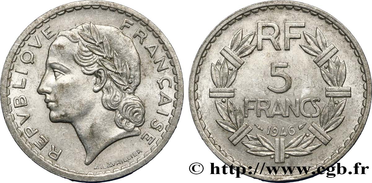 5 francs Lavrillier, aluminium 1946  F.339/6 AU50 