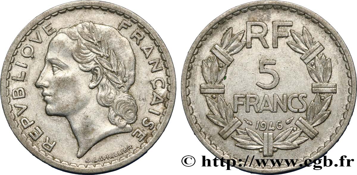5 francs Lavrillier, aluminium 1946  F.339/6 TTB50 