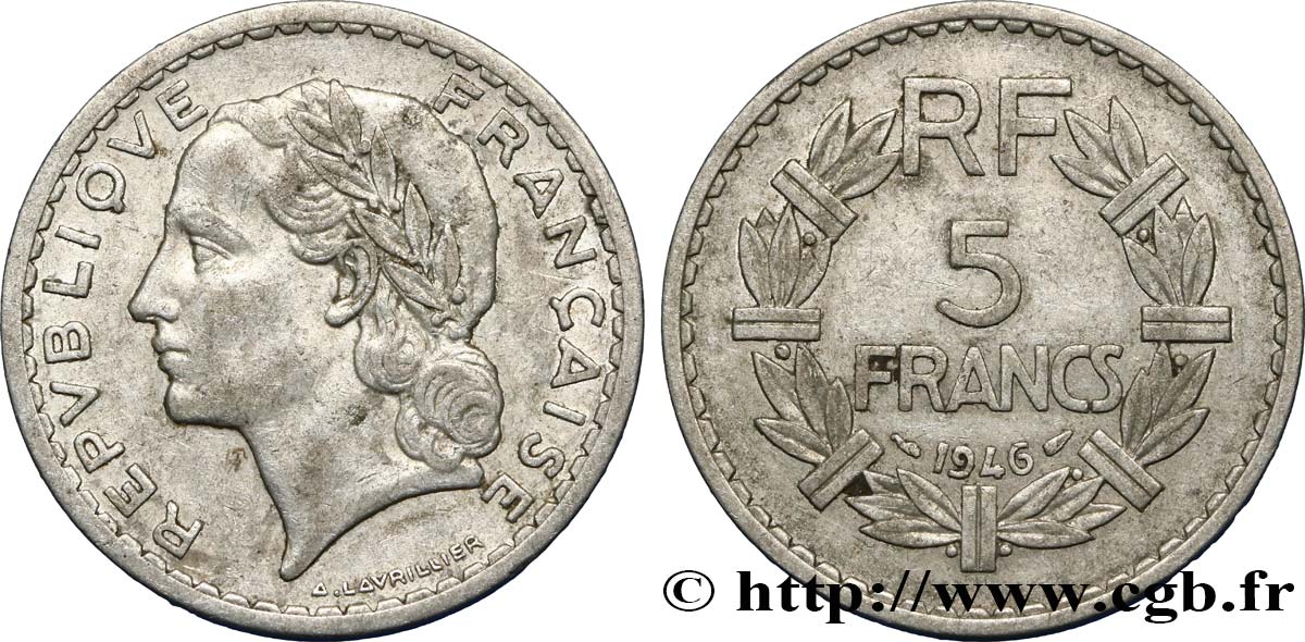 5 francs Lavrillier, aluminium 1946  F.339/6 TTB45 