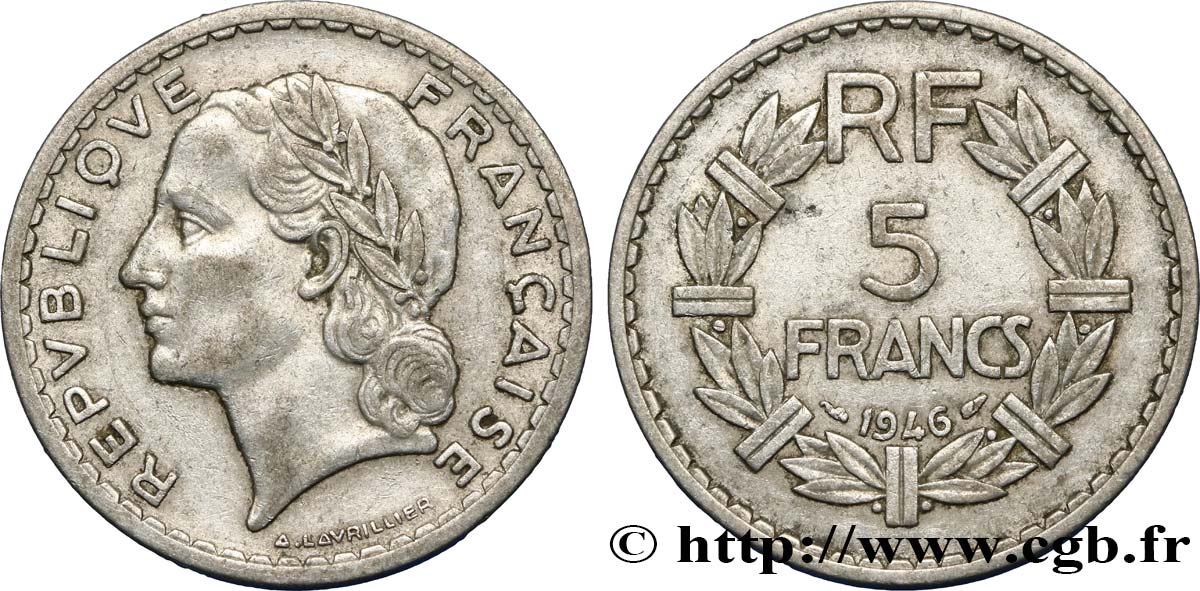 5 francs Lavrillier, aluminium 1946  F.339/6 SS45 