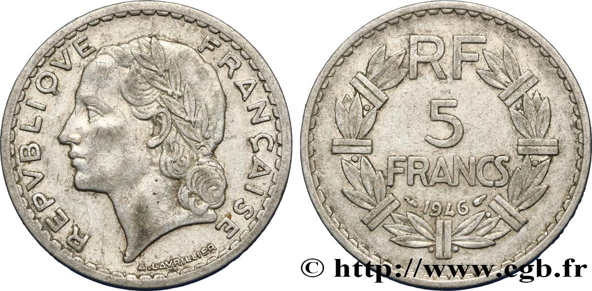 5 francs Lavrillier, aluminium 1946  F.339/6 BB45 
