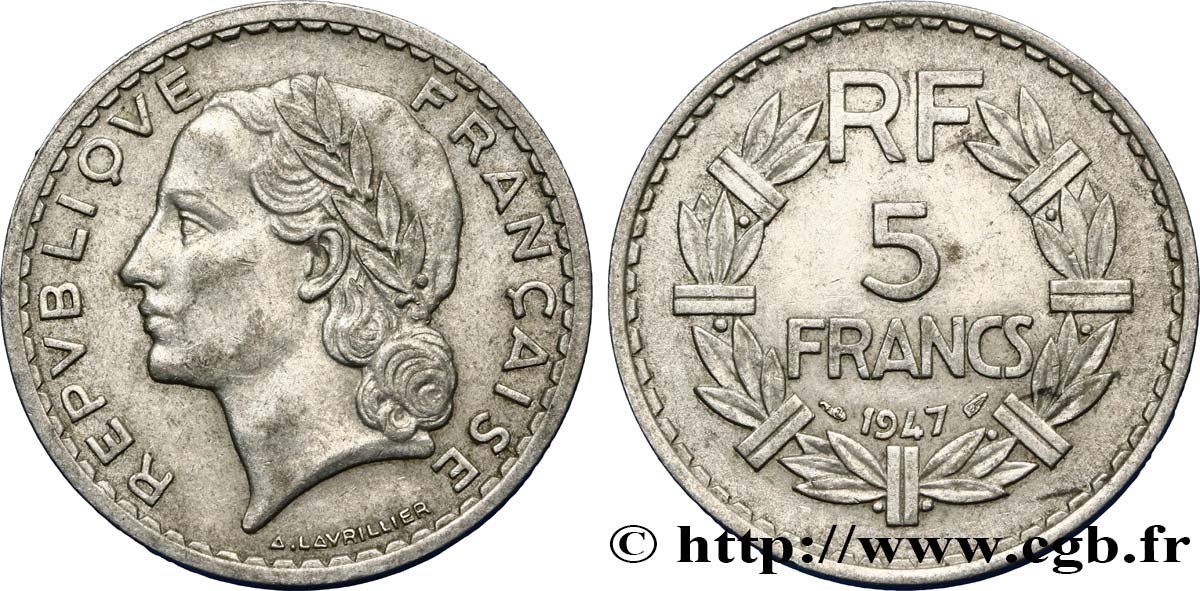 5 francs Lavrillier, aluminium 1947  F.339/9 MBC50 