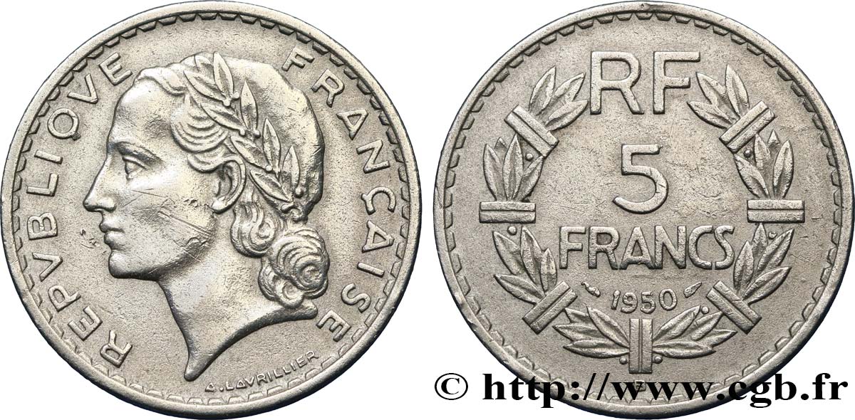 5 francs Lavrillier, aluminium 1950 Beaumont-Le-Roger F.339/21 q.BB 