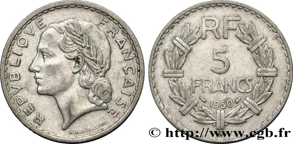 5 francs Lavrillier, aluminium 1950 Beaumont-Le-Roger F.339/21 TTB45 
