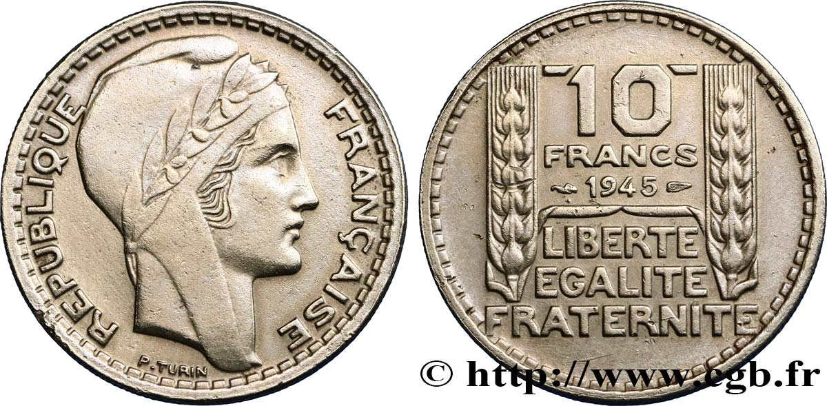 10 francs Turin, grosse tête, rameaux courts 1945  F.361A/1 TTB 