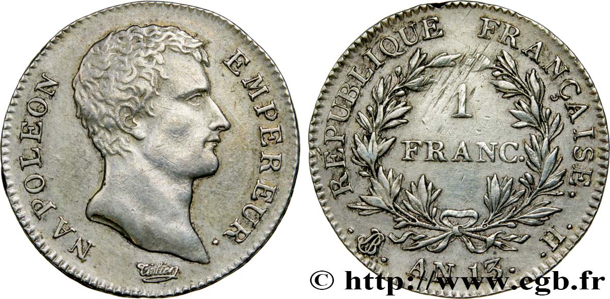 1 franc Napoléon Empereur, Calendrier révolutionnaire 1805 La Rochelle F.201/19 MBC52 