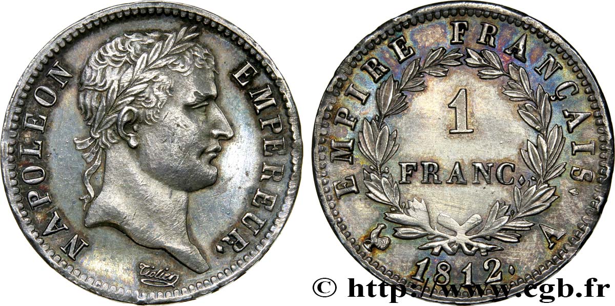 1 franc Napoléon Ier tête laurée, Empire français 1812 Paris F.205/42 VZ58 