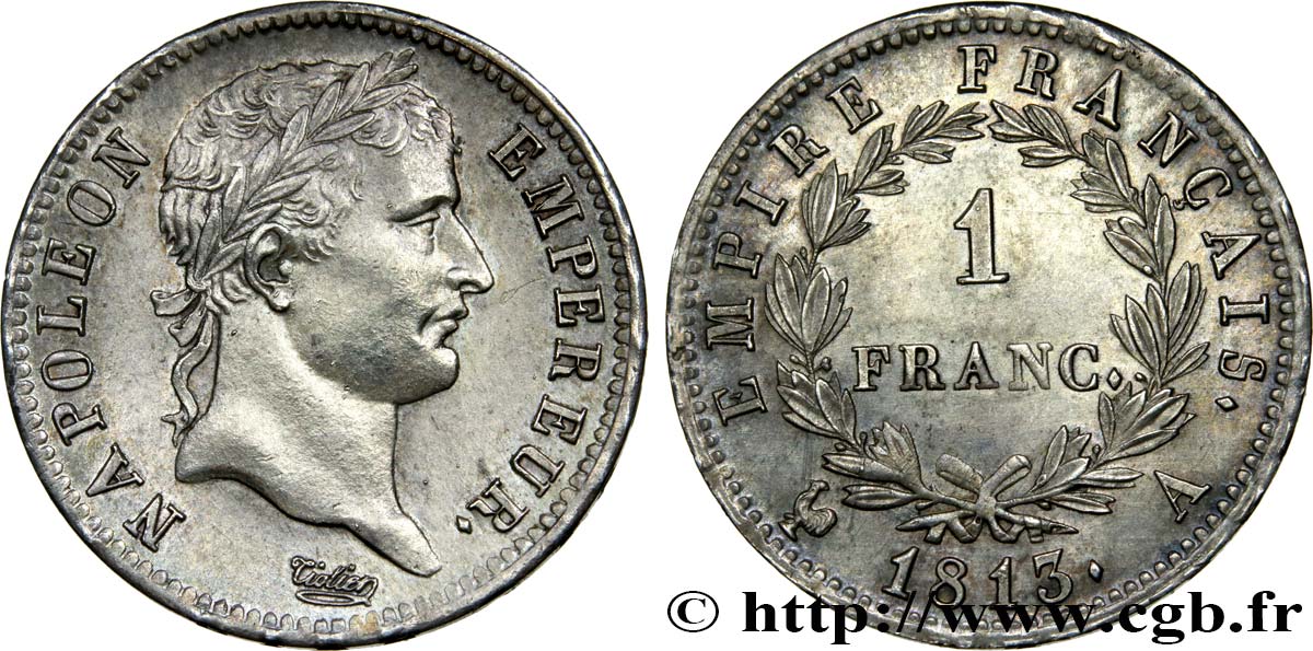 1 franc Napoléon Ier tête laurée, Empire français 1813 Paris F.205/58 VZ58 