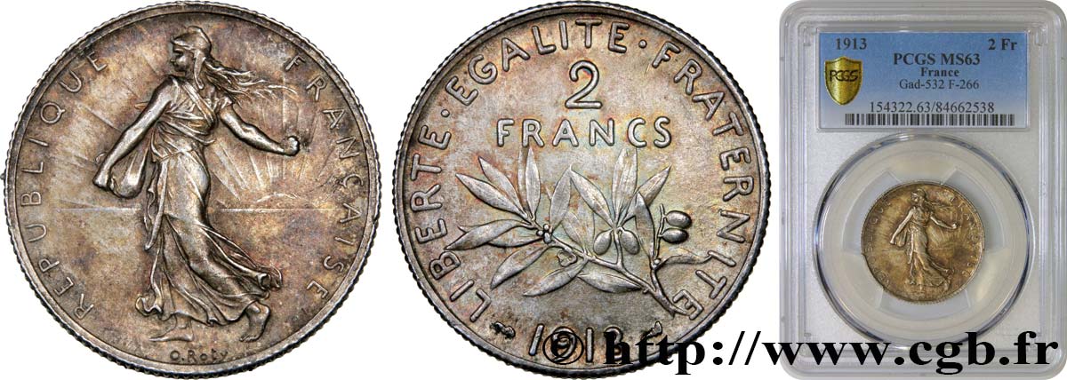2 francs Semeuse 1913  F.266/14 SPL63 PCGS