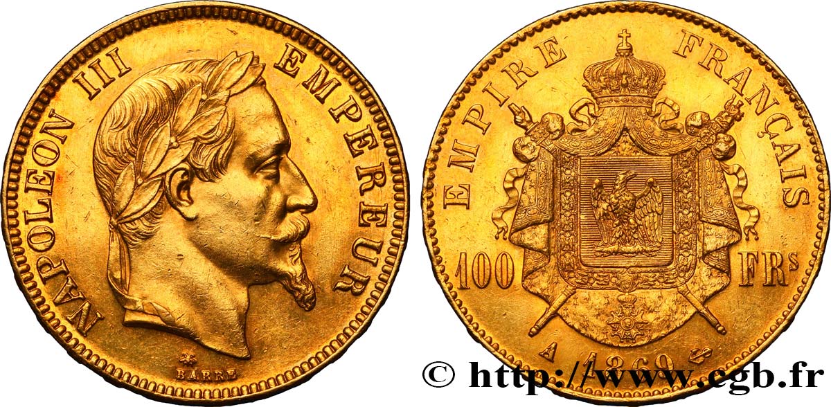 100 francs or Napoléon III, tête laurée 1869 Paris F.551/12 VZ55 