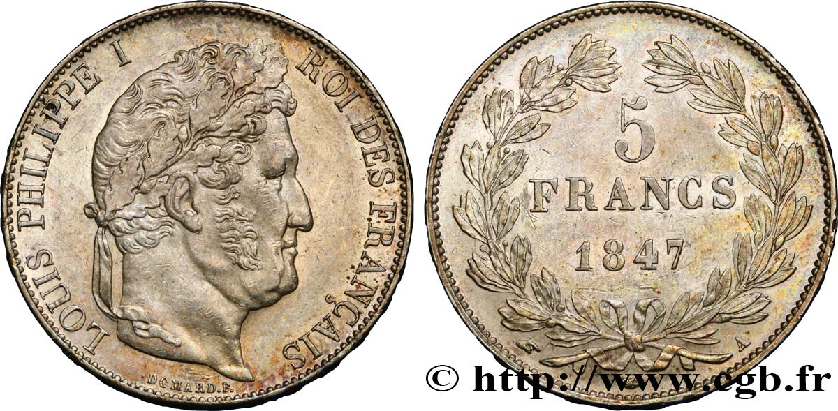 5 francs, IIIe type Domard 1847 Paris F.325/14 AU59 