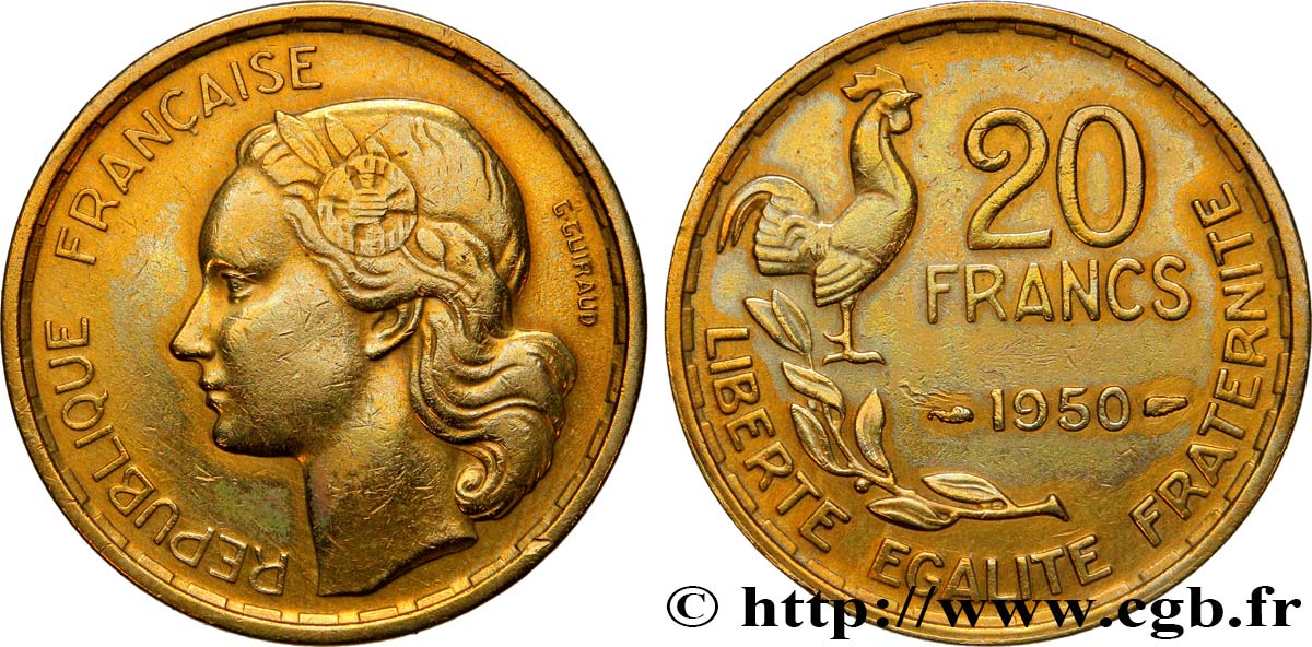 20 francs G. Guiraud, 3 faucilles 1950  F.402/2 AU 