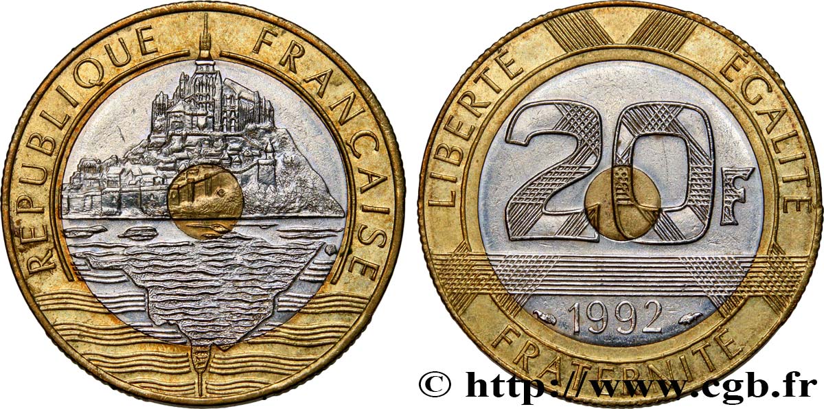 20 francs Mont Saint-Michel, 5 cannelures, \ / ouvert 1992 Pessac F.403/3 BB52 