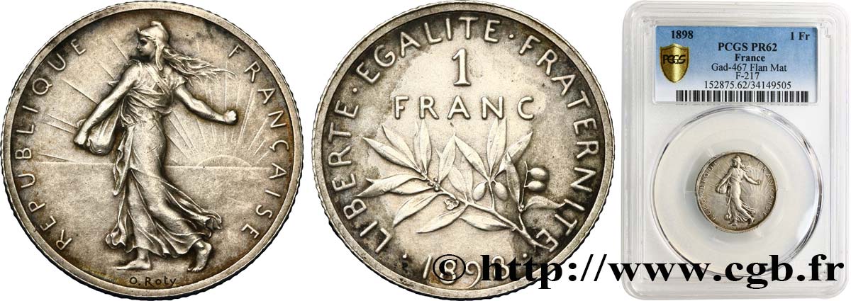 1 franc Semeuse, flan mat, vieil argent 1898 Paris F.217/2 SUP62 PCGS