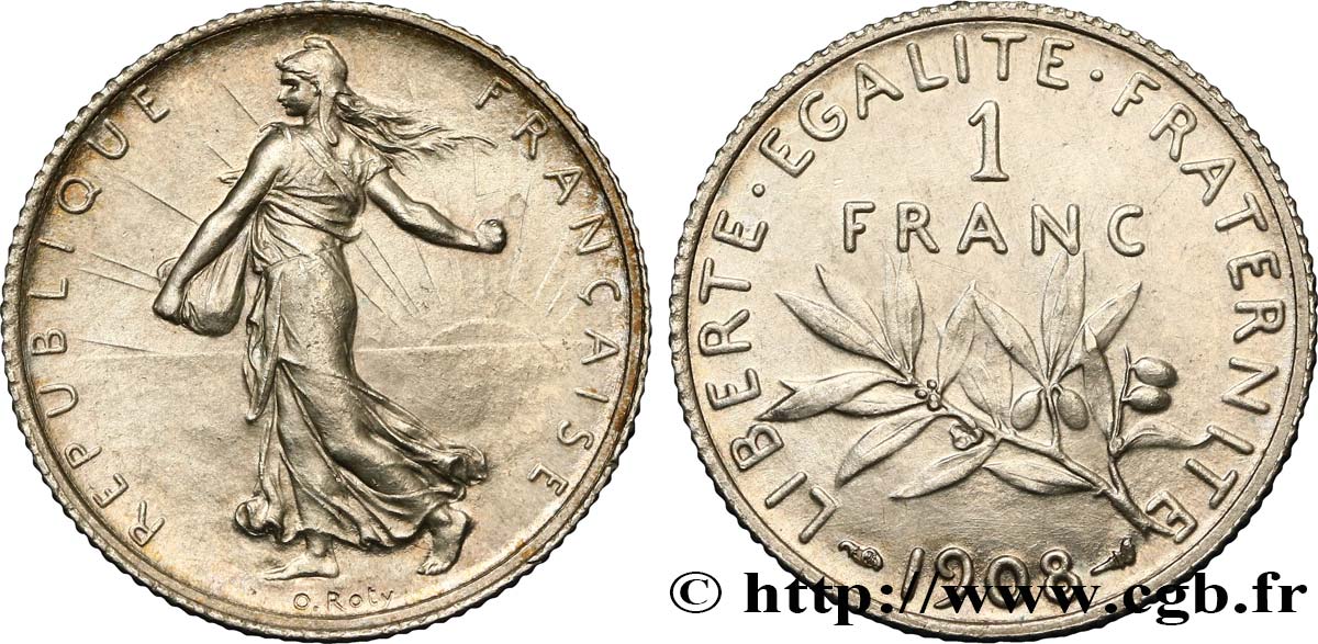 1 franc Semeuse 1908 Paris F.217/13 VZ58 