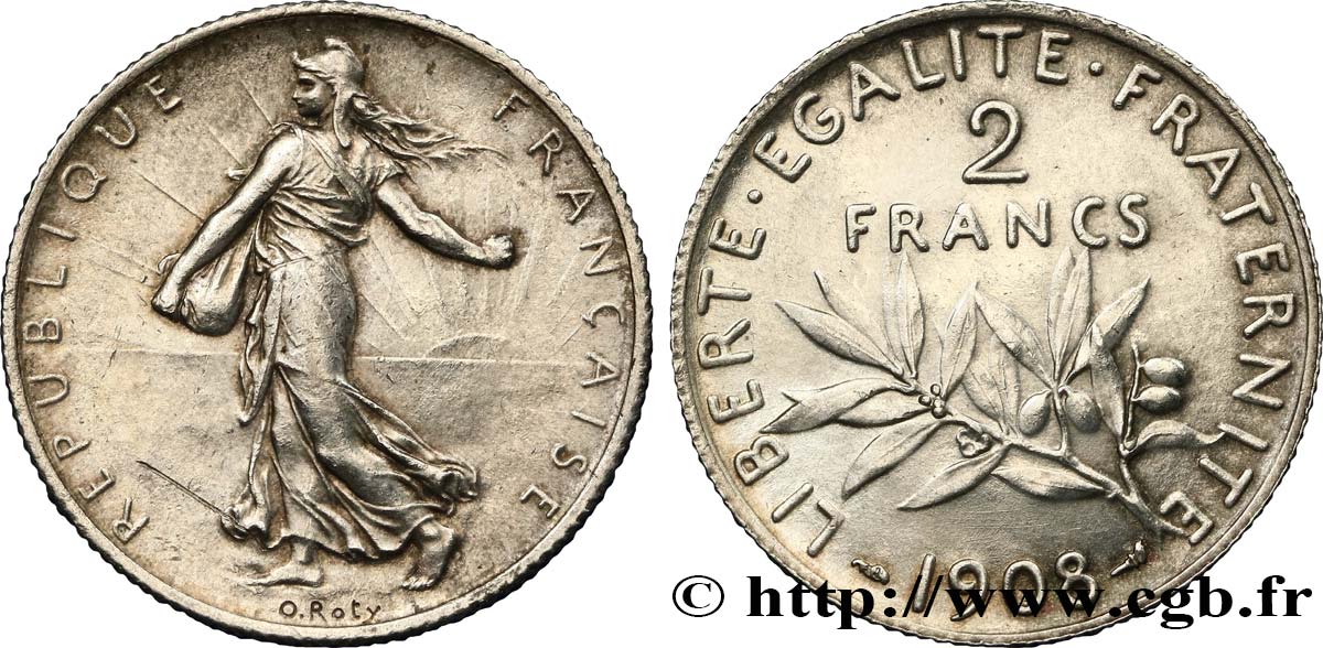 2 francs Semeuse 1908  F.266/10 AU52 