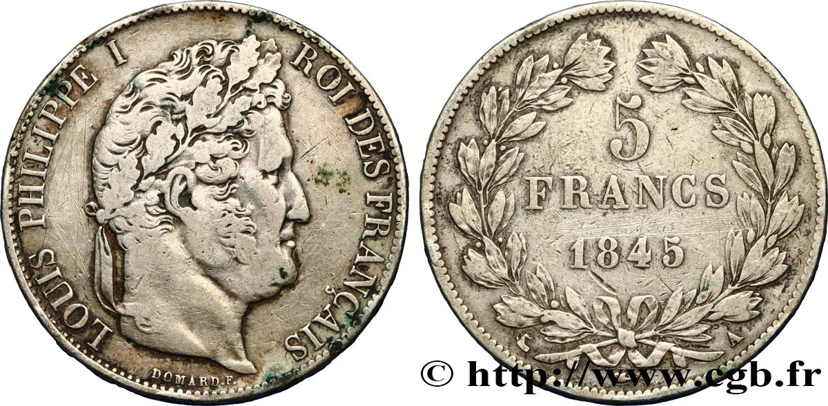 5 francs IIIe type Domard 1845 Paris F.325/6 q.BB 