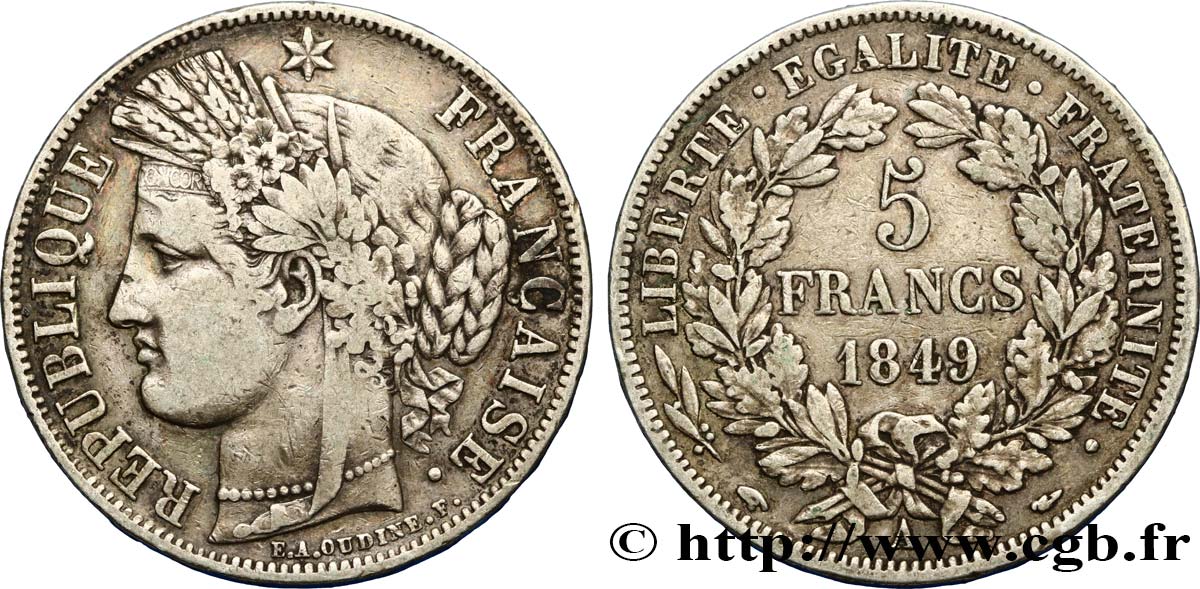 5 francs Cérès, IIe République 1849 Paris F.327/1 MB25 