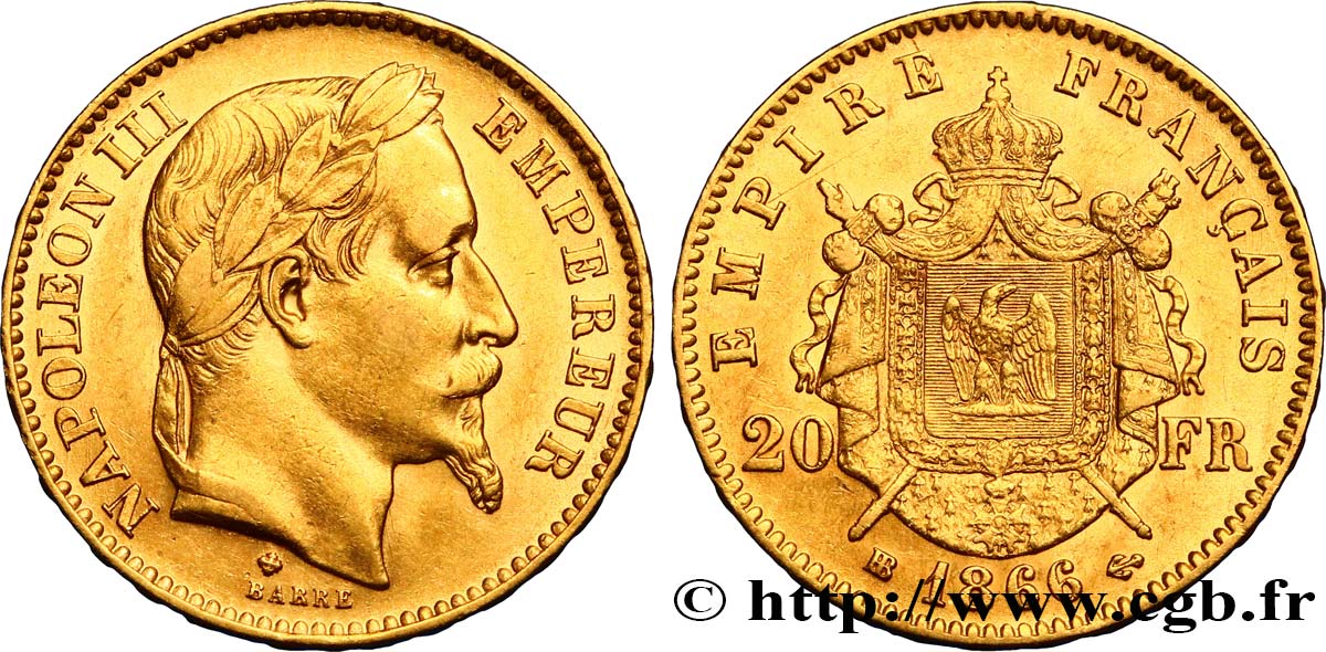 20 francs or Napoléon III, tête laurée 1866 Strasbourg F.532/14 SS48 