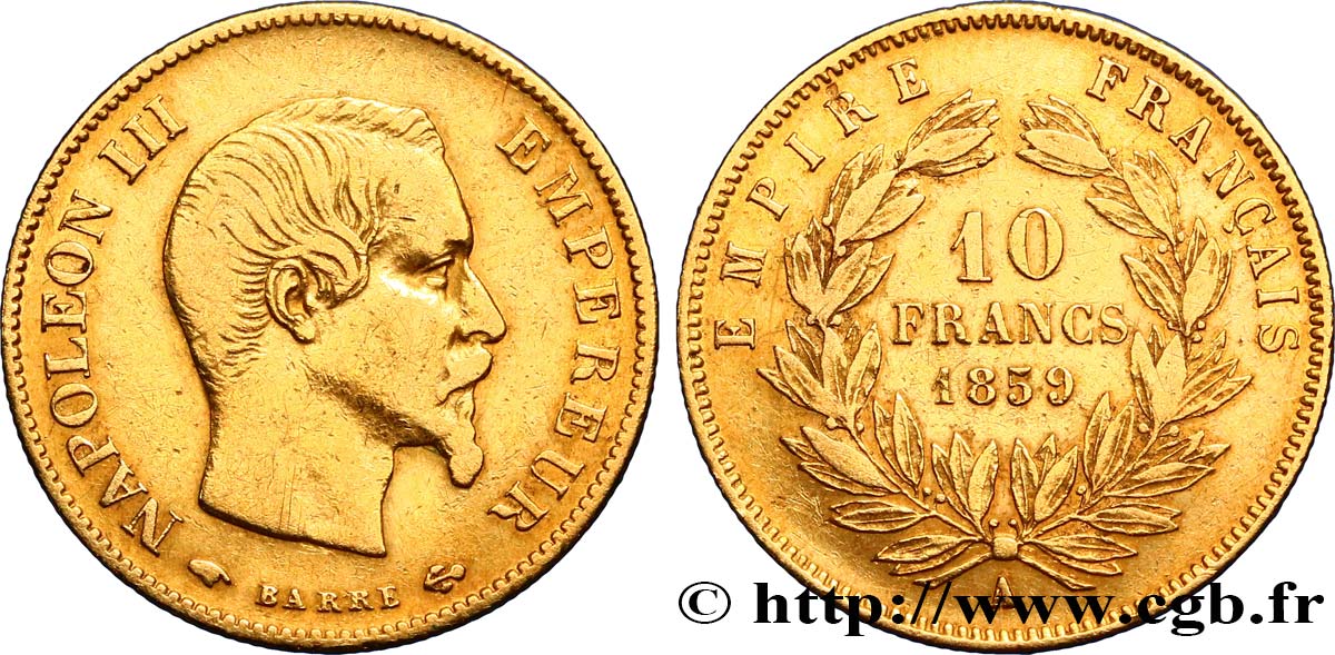 10 francs or Napoléon III, tête nue 1859 Paris F.506/7 MB35 