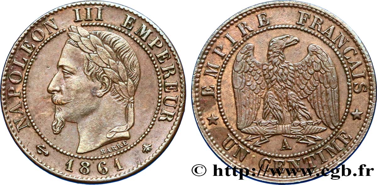 Un centime Napoléon III, tête laurée 1861 Paris F.103/1 TTB48 