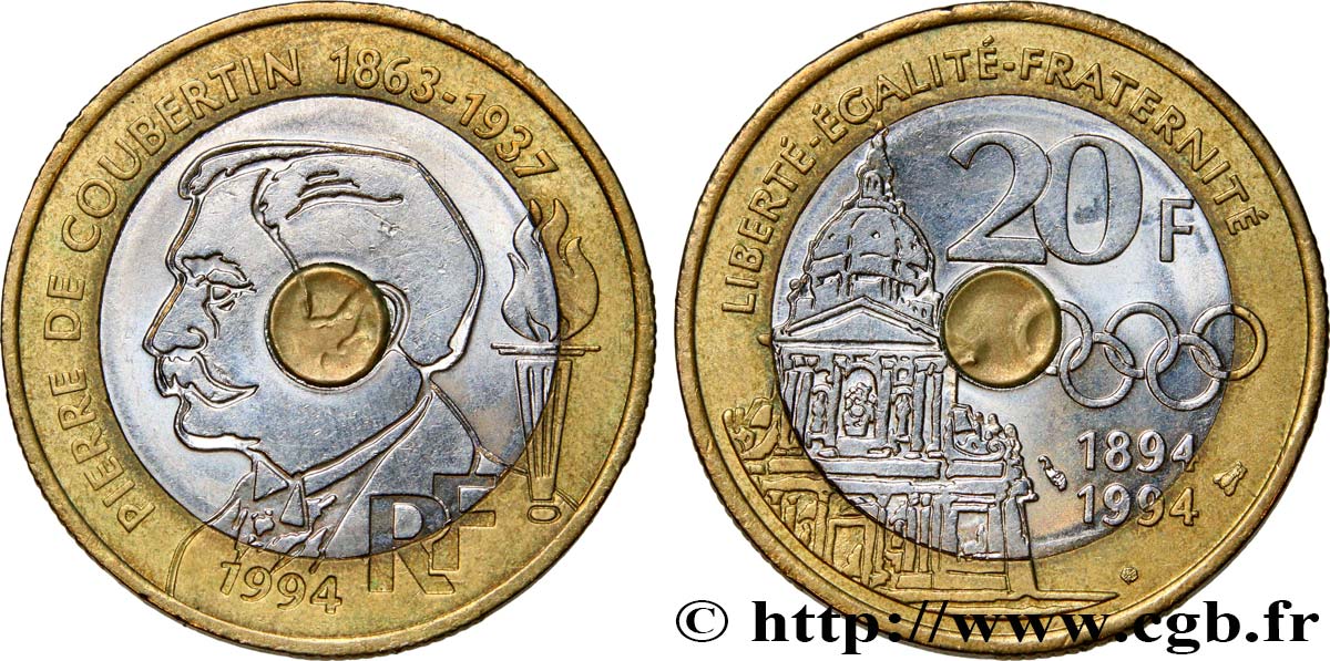20 francs Pierre de Coubertin 1994 Pessac F.405/2 EBC58 