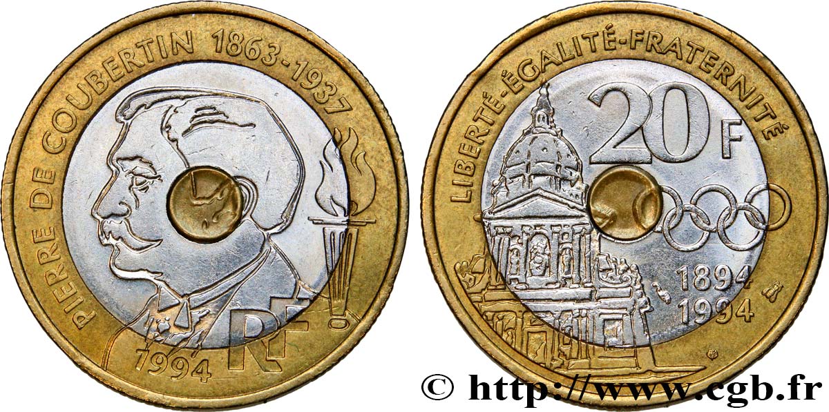 20 francs Pierre de Coubertin 1994 Pessac F.405/2 SUP58 