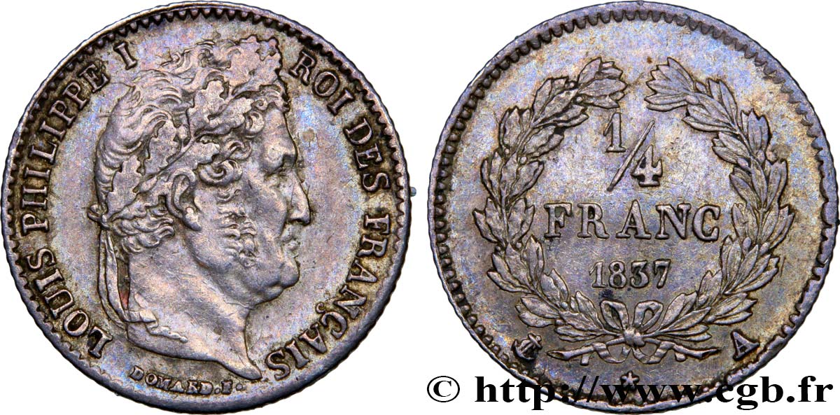 1/4 franc Louis-Philippe 1837 Paris F.166/63 TTB48 
