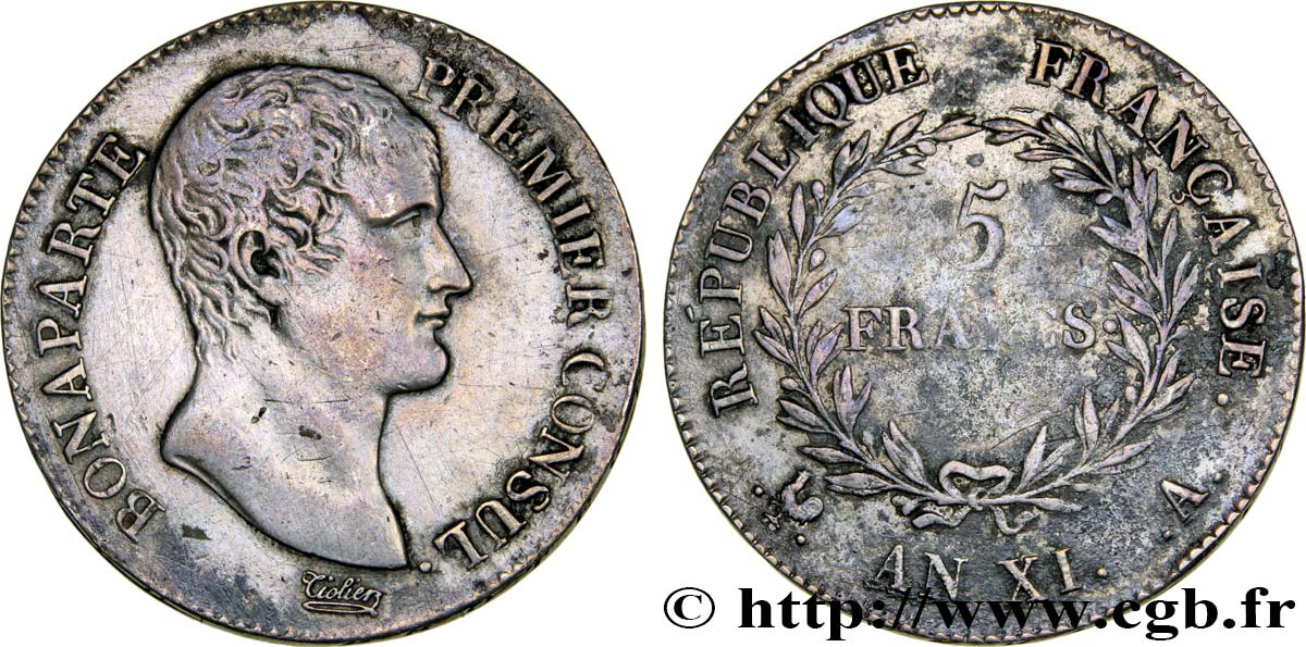 5 francs Bonaparte Premier Consul 1803 Paris F.301/1 TTB40 