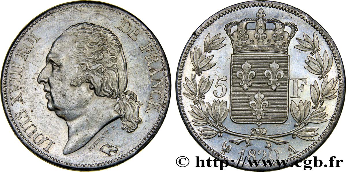 5 francs Louis XVIII, tête nue 1820 Paris F.309/49 BB54 