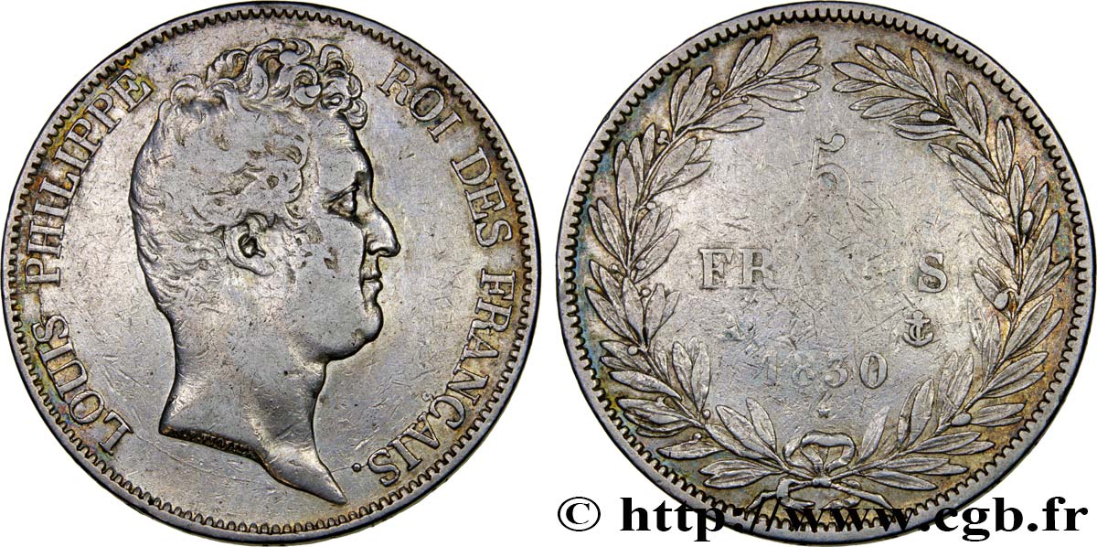 5 francs type Tiolier sans le I, tranche en creux 1830 Paris F.313/1 BC30 