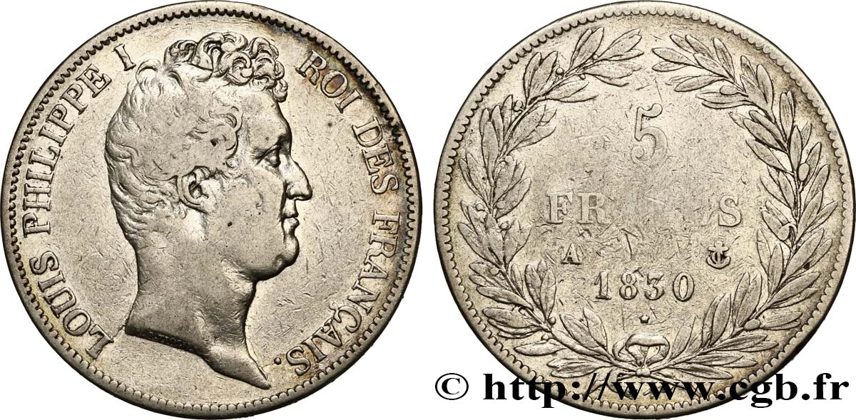 5 francs type Tiolier avec le I, tranche en creux 1830 Paris F.315/1 S25 