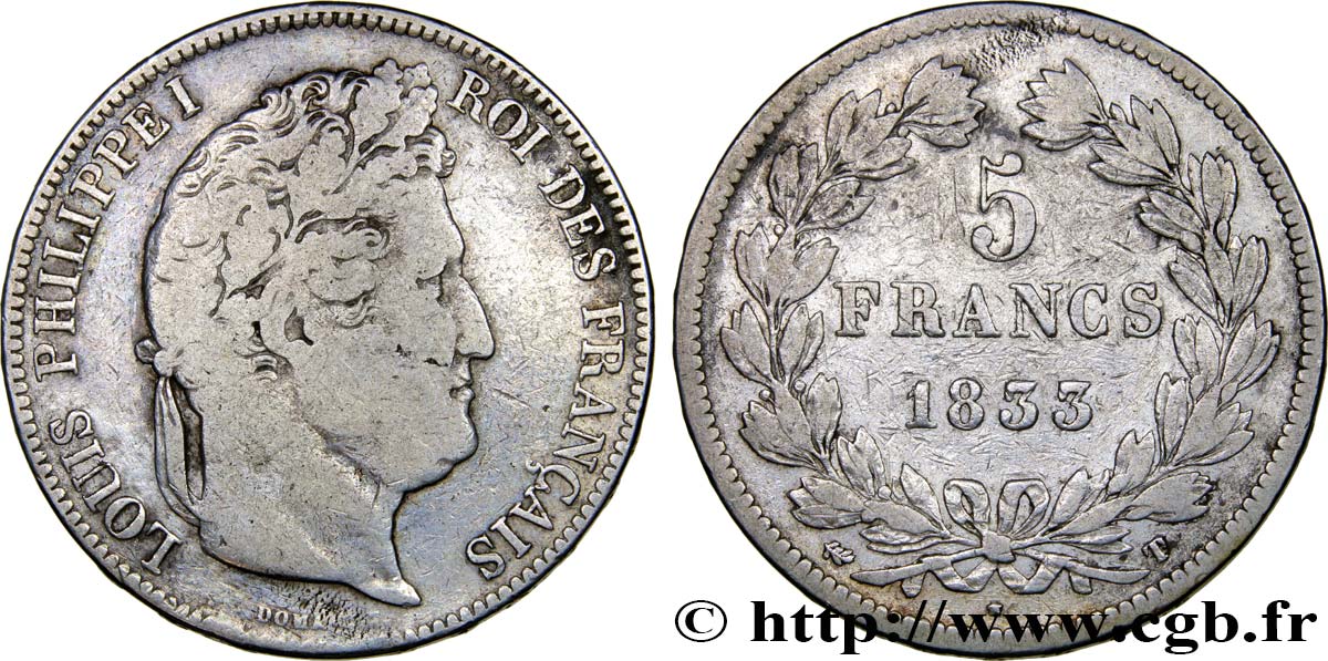 5 francs IIe type Domard 1833 Nantes F.324/26 TB15 