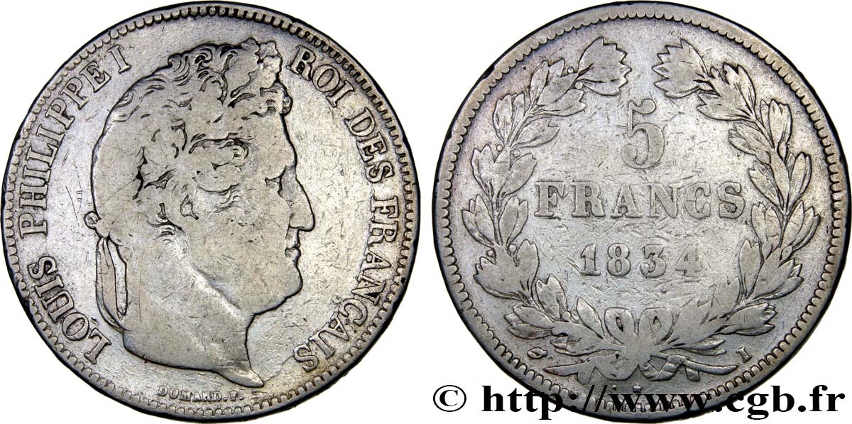 5 francs IIe type Domard 1834 Limoges F.324/34 B12 