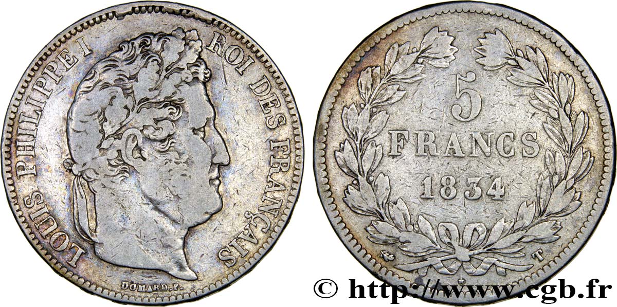 5 francs IIe type Domard 1834 Nantes F.324/40 VF25 