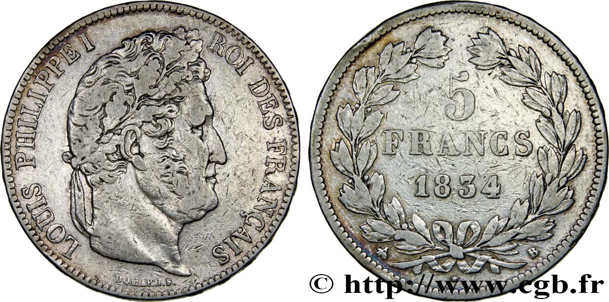 5 francs IIe type Domard 1834 Rouen F.324/30 TTB40 