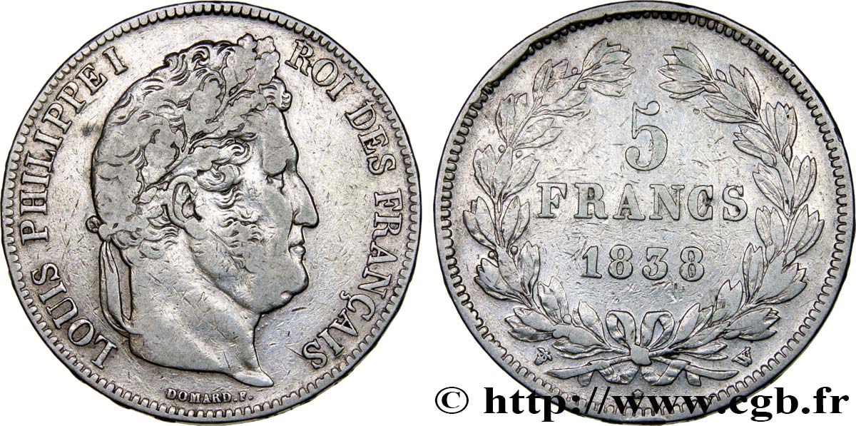 5 francs IIe type Domard 1838 Lille F.324/74 VF35 