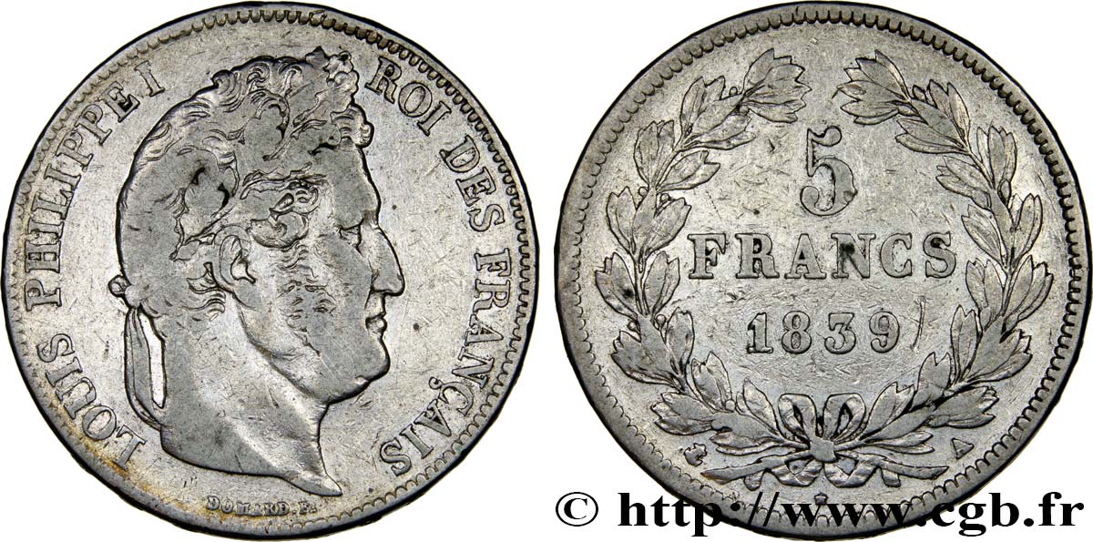 5 francs IIe type Domard 1839 Paris F.324/75 TB25 