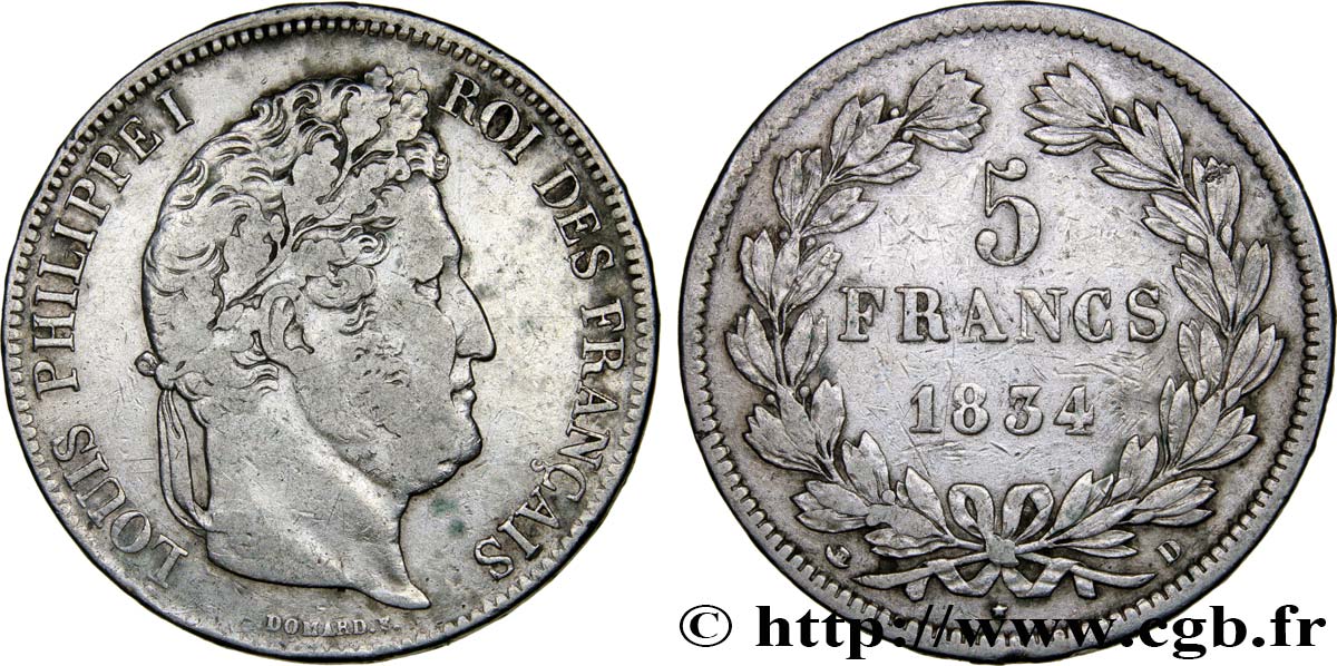 5 francs IIe type Domard 1834 Lyon F.324/32 TB30 