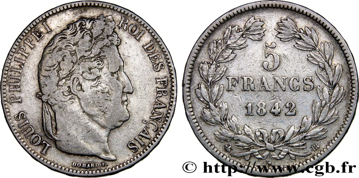 5 francs IIe type Domard 1842 Strasbourg F.324/97 VF30 