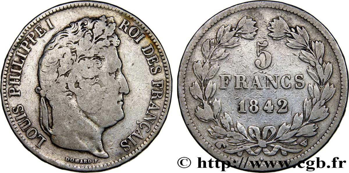 5 francs IIe type Domard 1842 Lille F.324/99 F15 