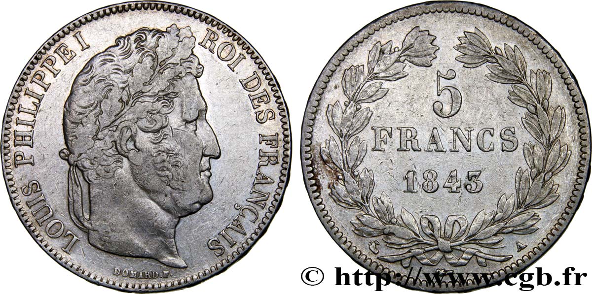 5 francs IIe type Domard 1843 Paris F.324/100 MBC 